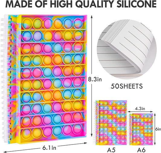 Fidget Spiral Notebook Push Pop Bubble Toy A5 Journal 80 Sheets Silicone Popper