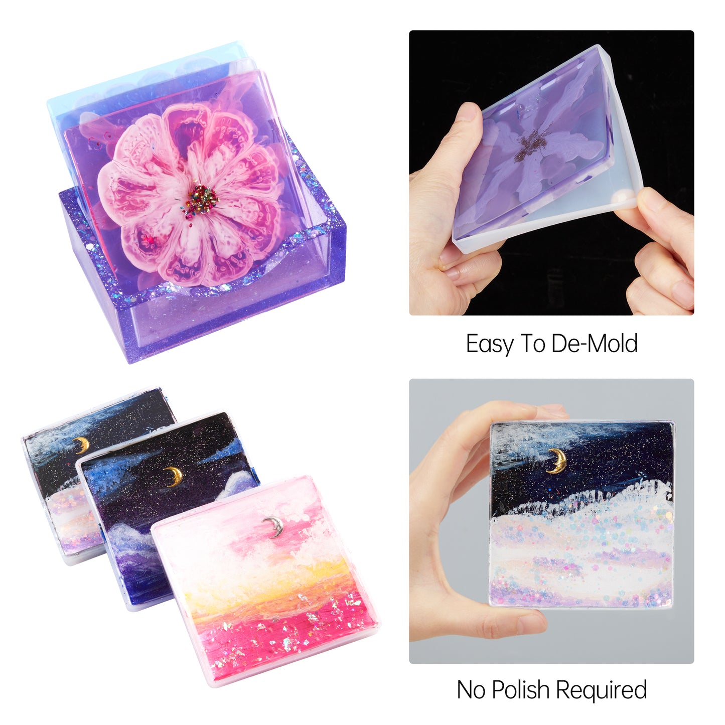 DIY Epoxy Resin Casting Silicone Mold Kit 3PCS Rectangular Coaster Storage Box