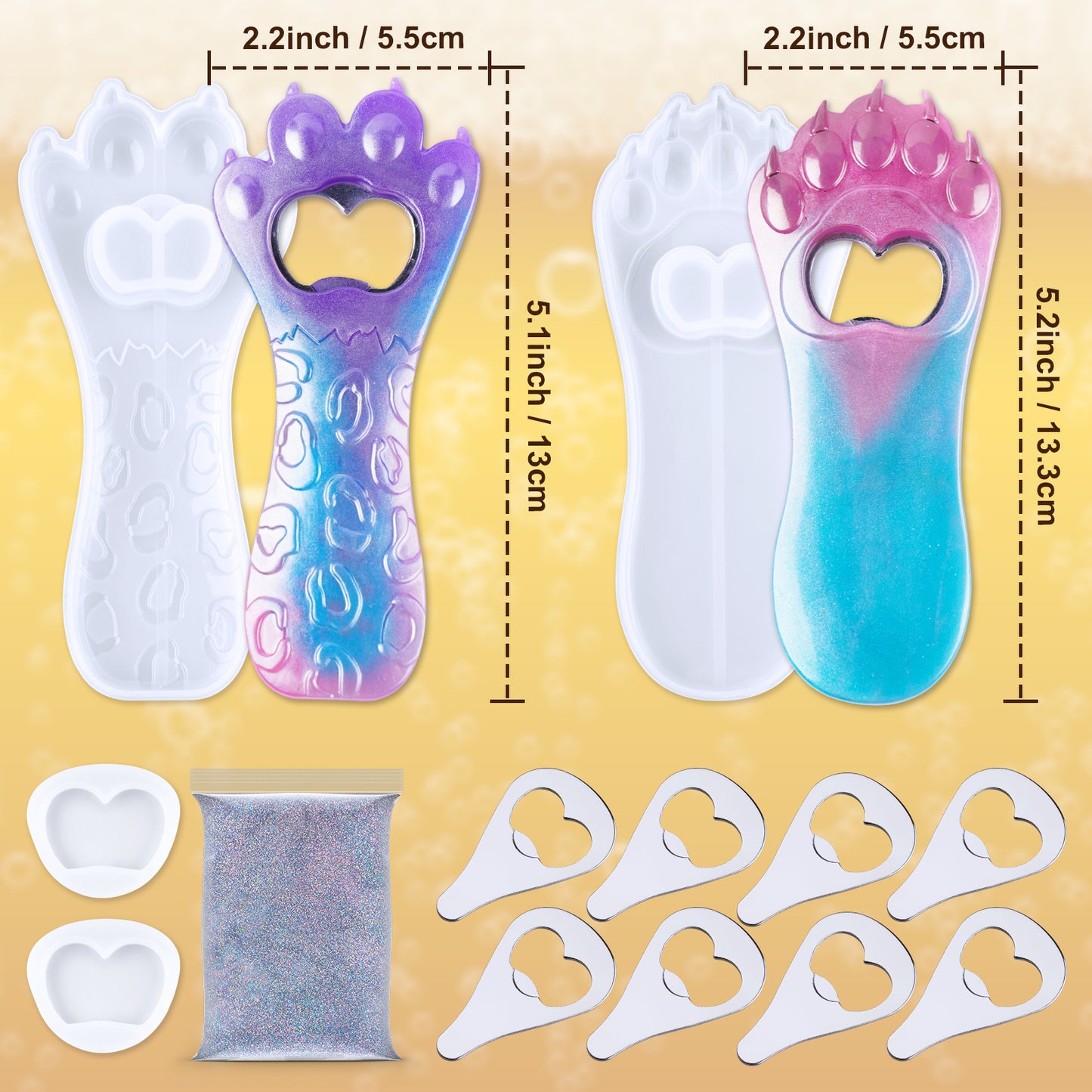 Epoxy Resin Silicone Casting Mold Kit Beer Bottle Opener 4PCS Cat Dog Paw Mold