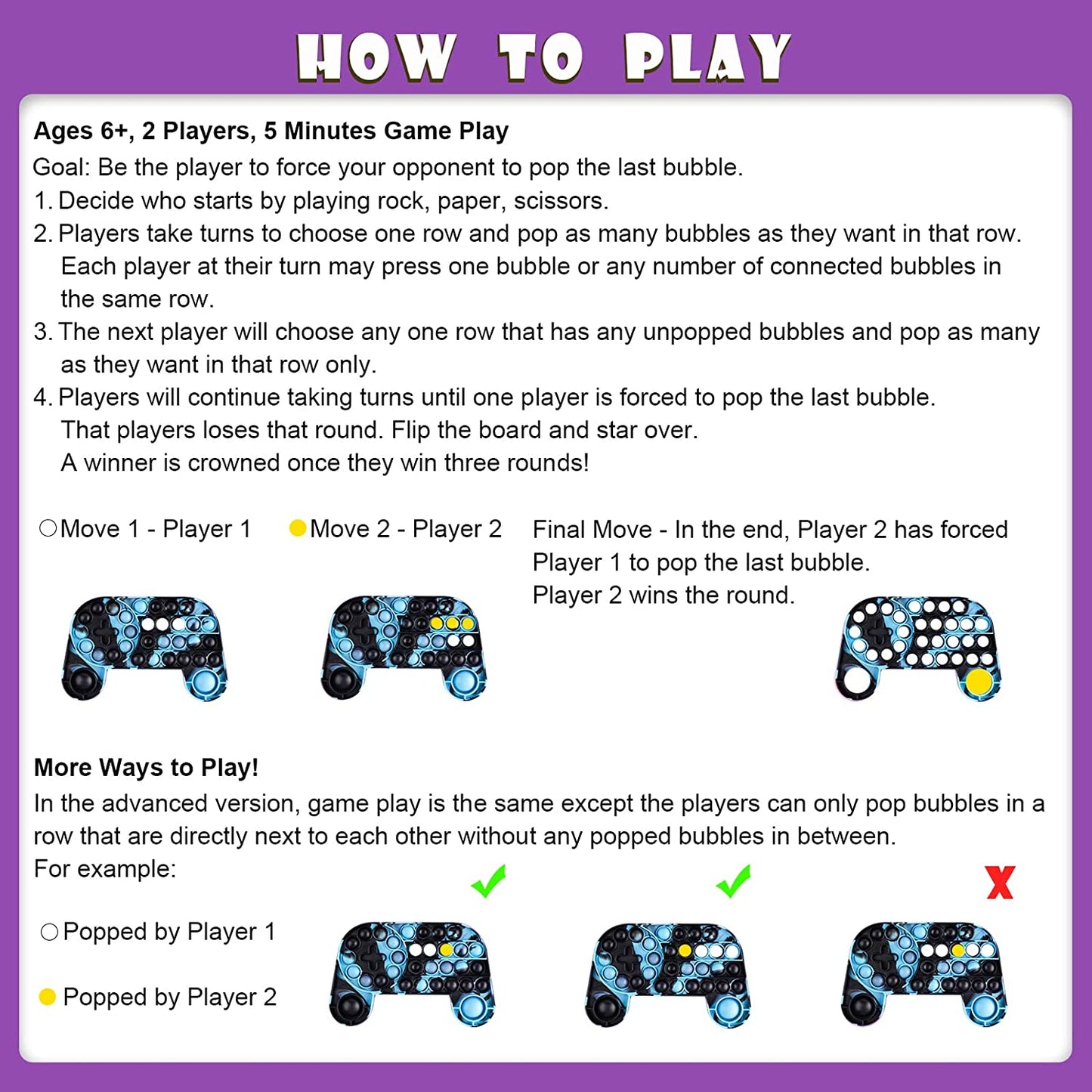 Large Bubble Game Controllers 2PCS Silicone Push Pop Fidget Sensory Toy Consoles