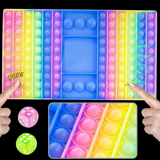 Glitter Silicone Push Pop Bubble Game Pad 2 Game Dices Big Size Gradient Rainbow