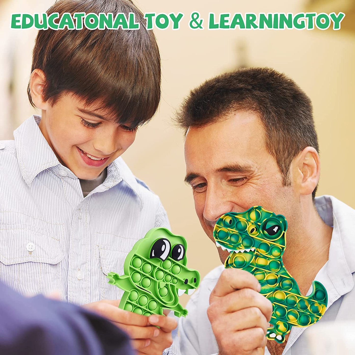 2-Pack Push Pop Bubble Fidget Sensory Toys, T-Rex Dinosaur and Crocodile