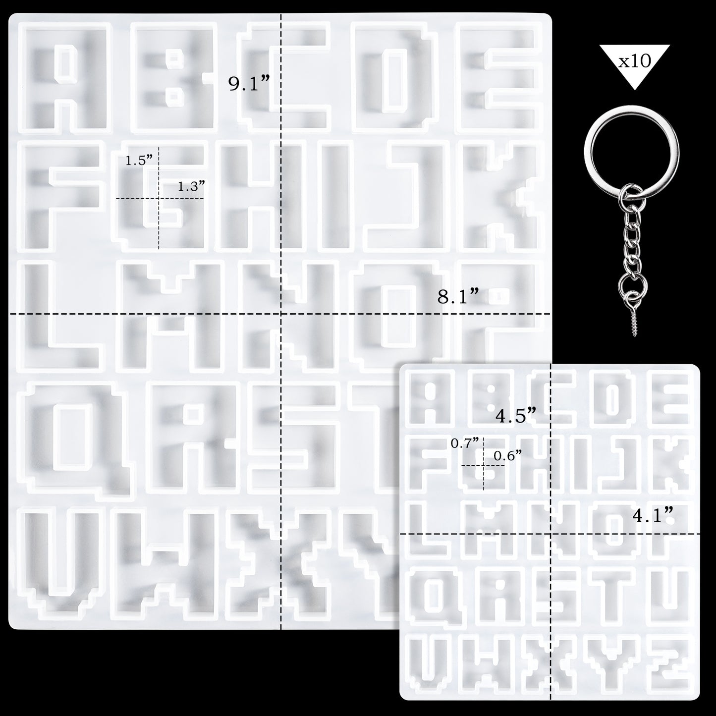Epoxy Resin DIY Casting Soft Silicone Mold 2PCS Pixel Alphabet Letter 1.5" and