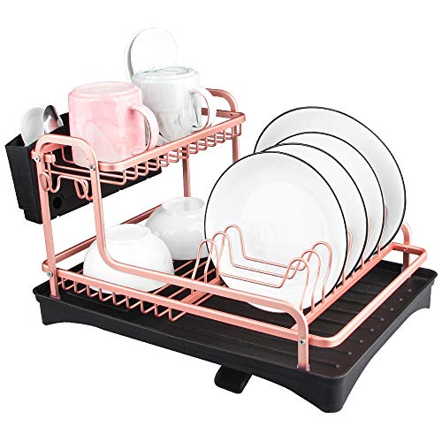 Rust-Proof Aluminum Dish Rack Drain Board Utensil Holder 2-Tier Kitchen Rack