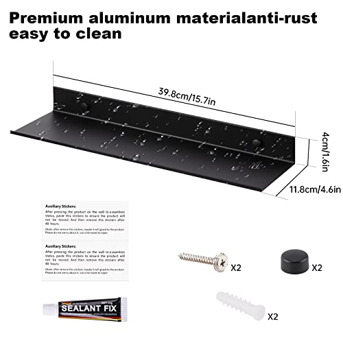 Aluminum Wall Mounted Floating Shelf with Picture Ledge 15.7x4.6 Display (Black)