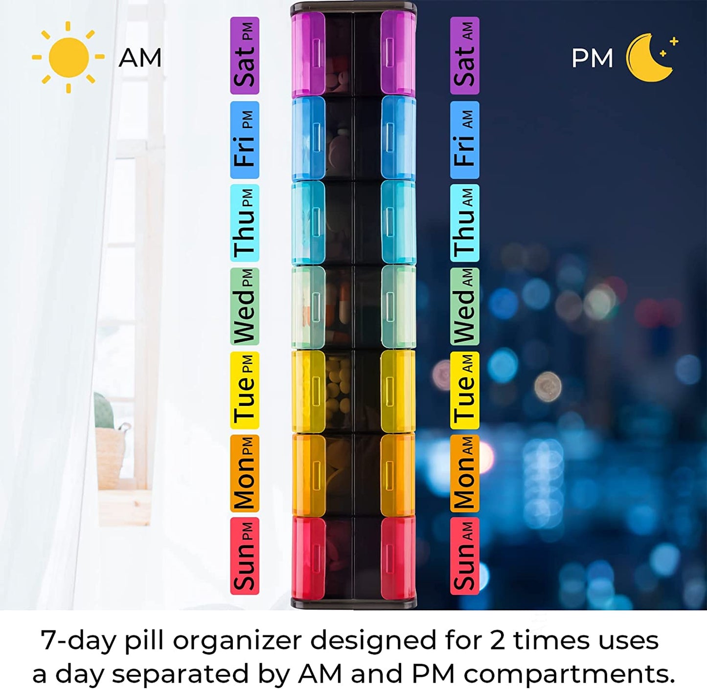 Extra Large Pill Organizer Travel Bag Double-Side 7-Day Pill Holders Multi-Color