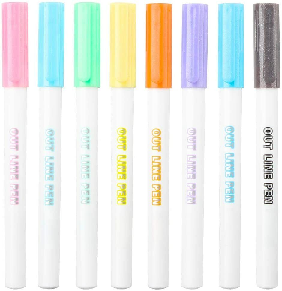 2mm Tip Self-Outline Silver Metallic Markers Double-Line Permanent Marker Set