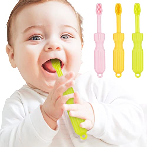 3-Pack Silicone Teething Toys for Babies 0-6 Months 6-12 Months Toothbrush Sha
