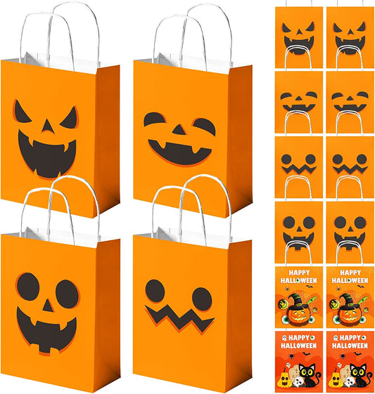 12PCS Halloween Pumpkin Paper Treat Bags Jack-o’-lantern Trick or Treat Holiday