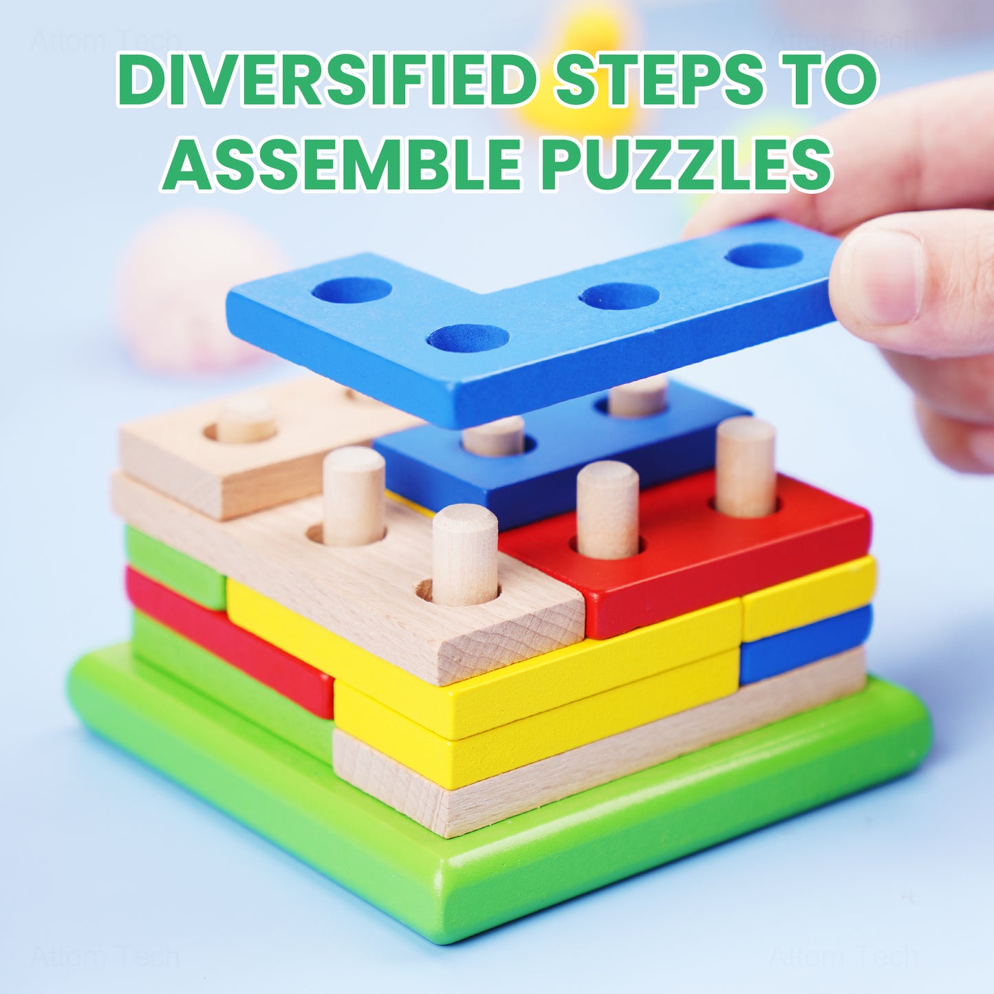 Wooden Sorting & Stacking Puzzle Toy for Kids 3+ Years Pegboard 3D STEM