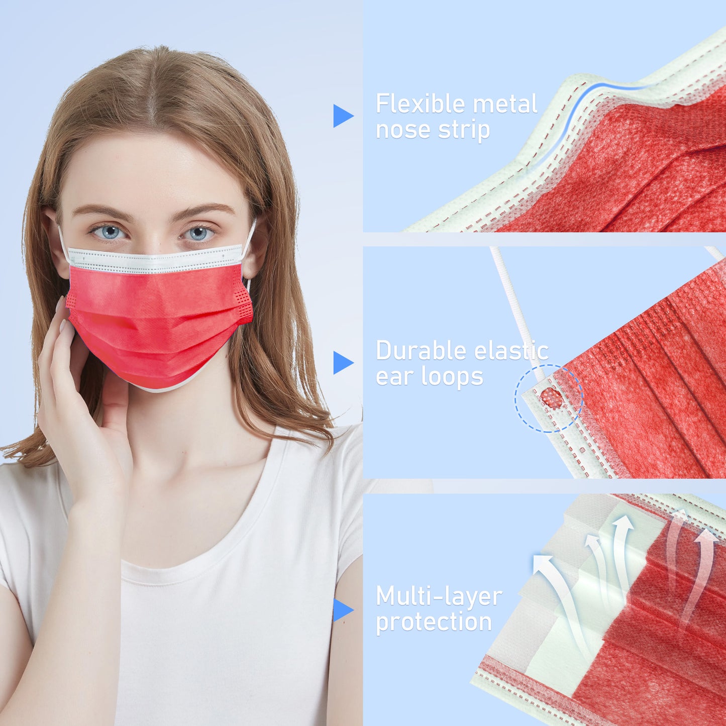 70PCS Adult Size Disposable Protective 3-Layer Individually Packaged, Soft Elas