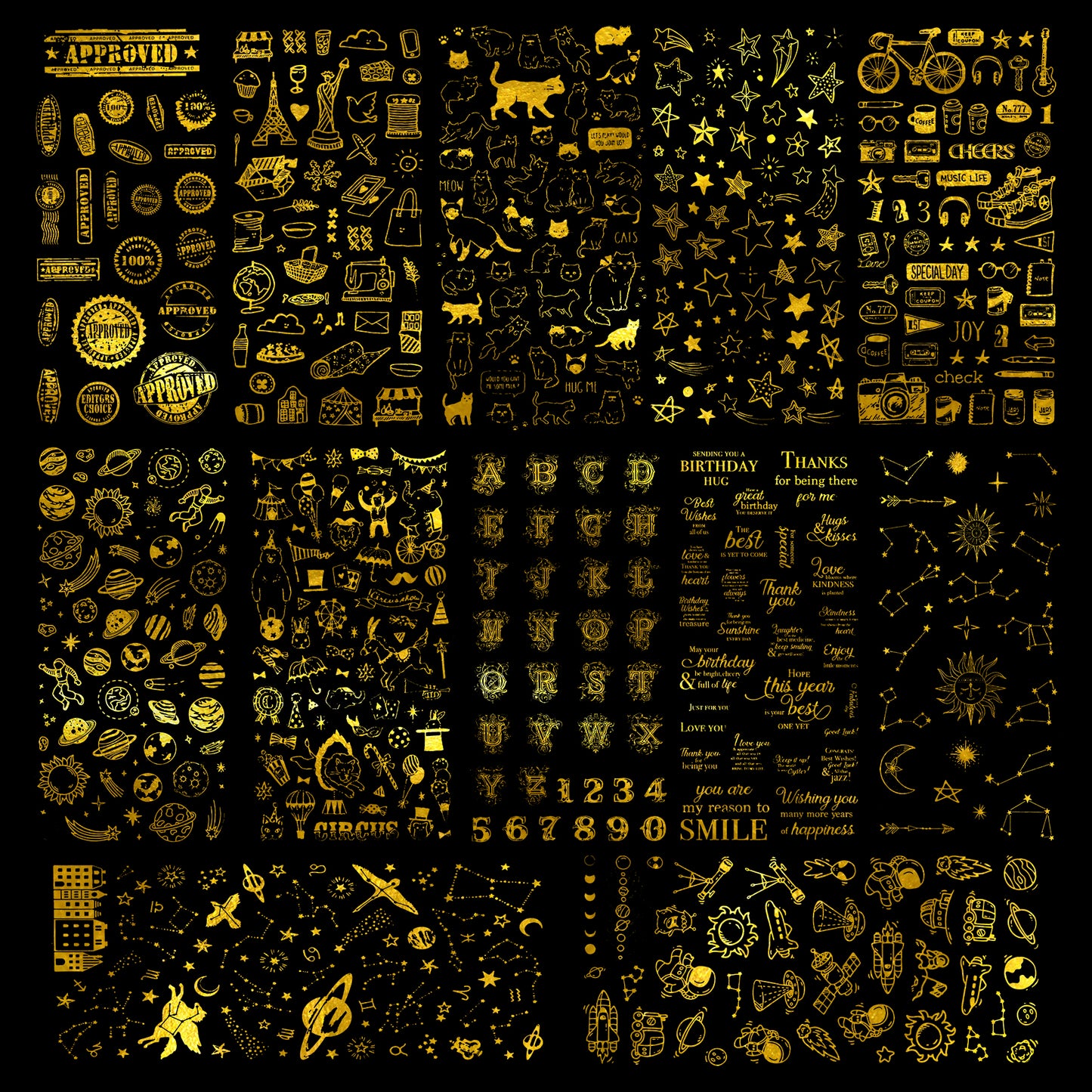 12 Sheets Golden Stickers DIY Resin Art Jewelry Casting Mold Supplies, Assorte