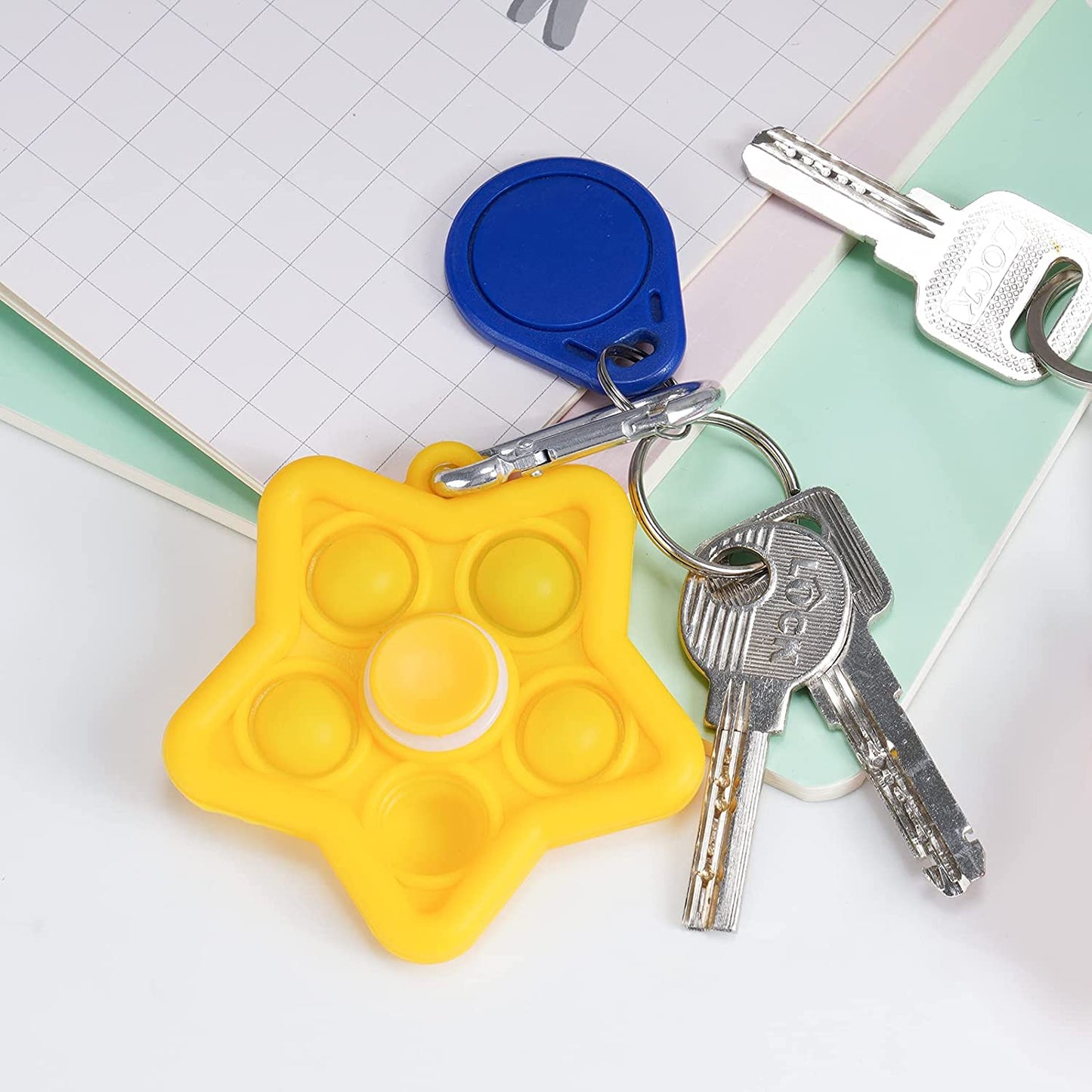 3-Pack Mini Push Bubble Fidget Keychain Pop Spinner Fidget Pack (2pcs Star Pop
