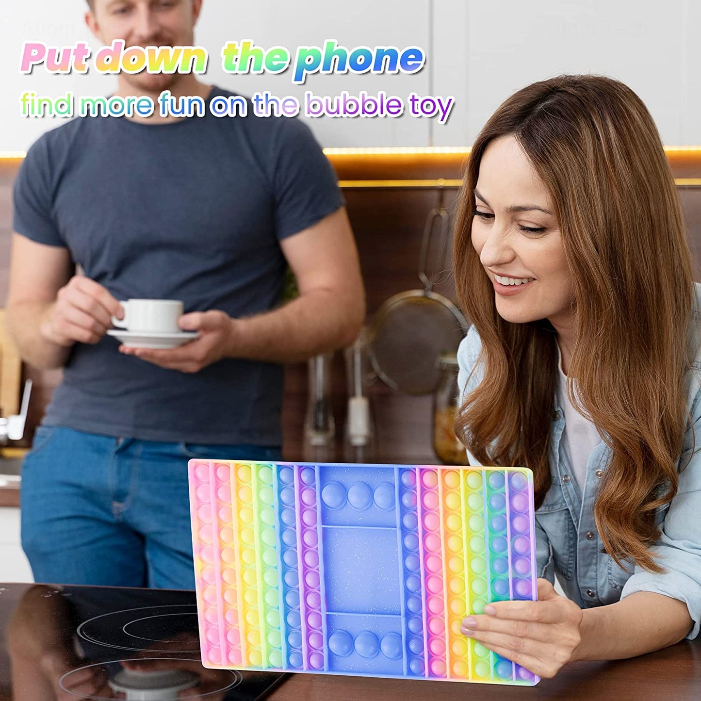 Glitter Silicone Push Pop Bubble Game Pad 2 Game Dices Big Size Gradient Rainbow