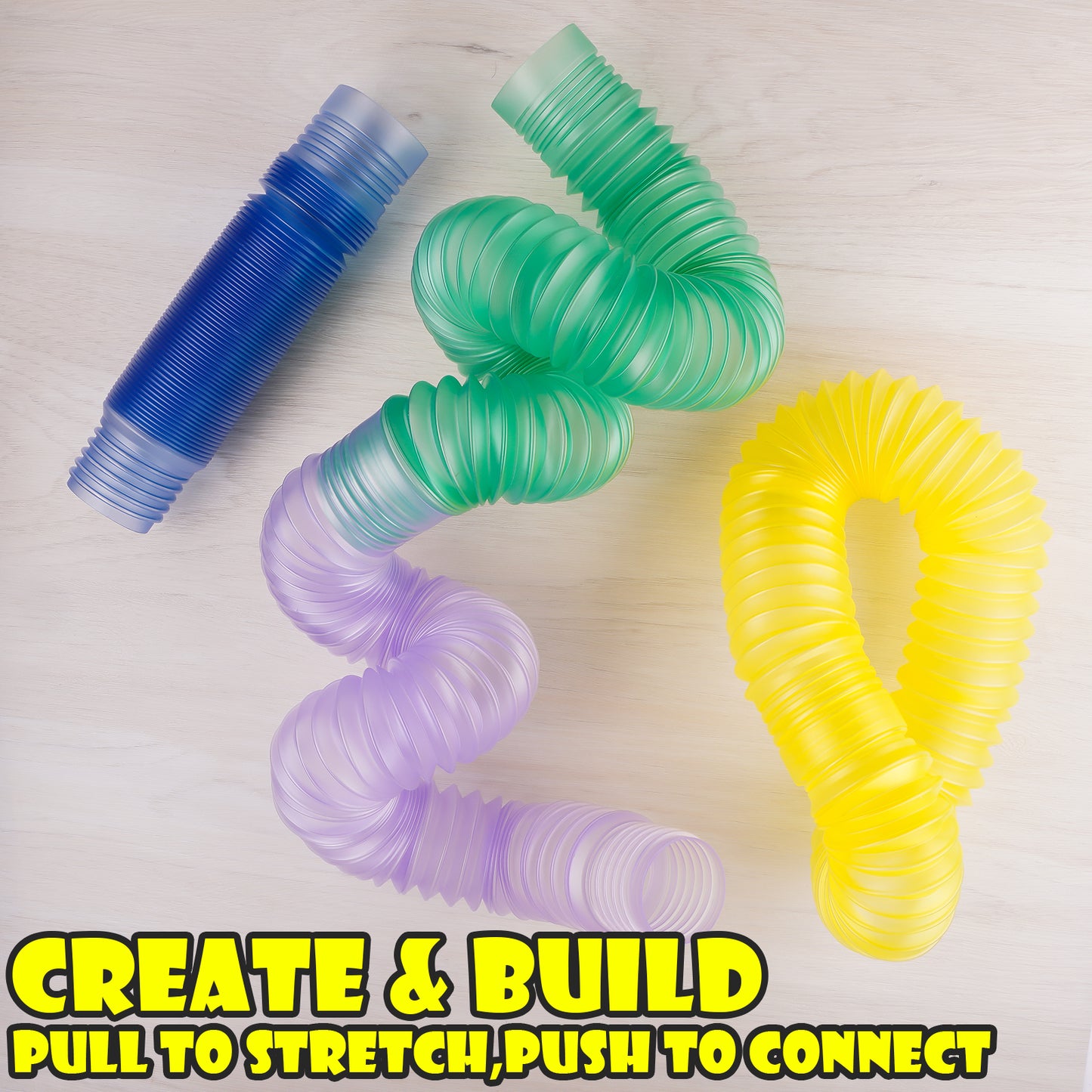 4PCS Stretch Pop Tubes and 3PCS LED Bouncy Balls Sensory Toys, Multi-Color