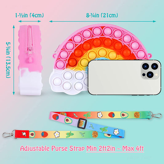 Rainbow Purse Push Pop Bubble Fidget Sensory Toy Colorful Shoulder Crossbody Bag