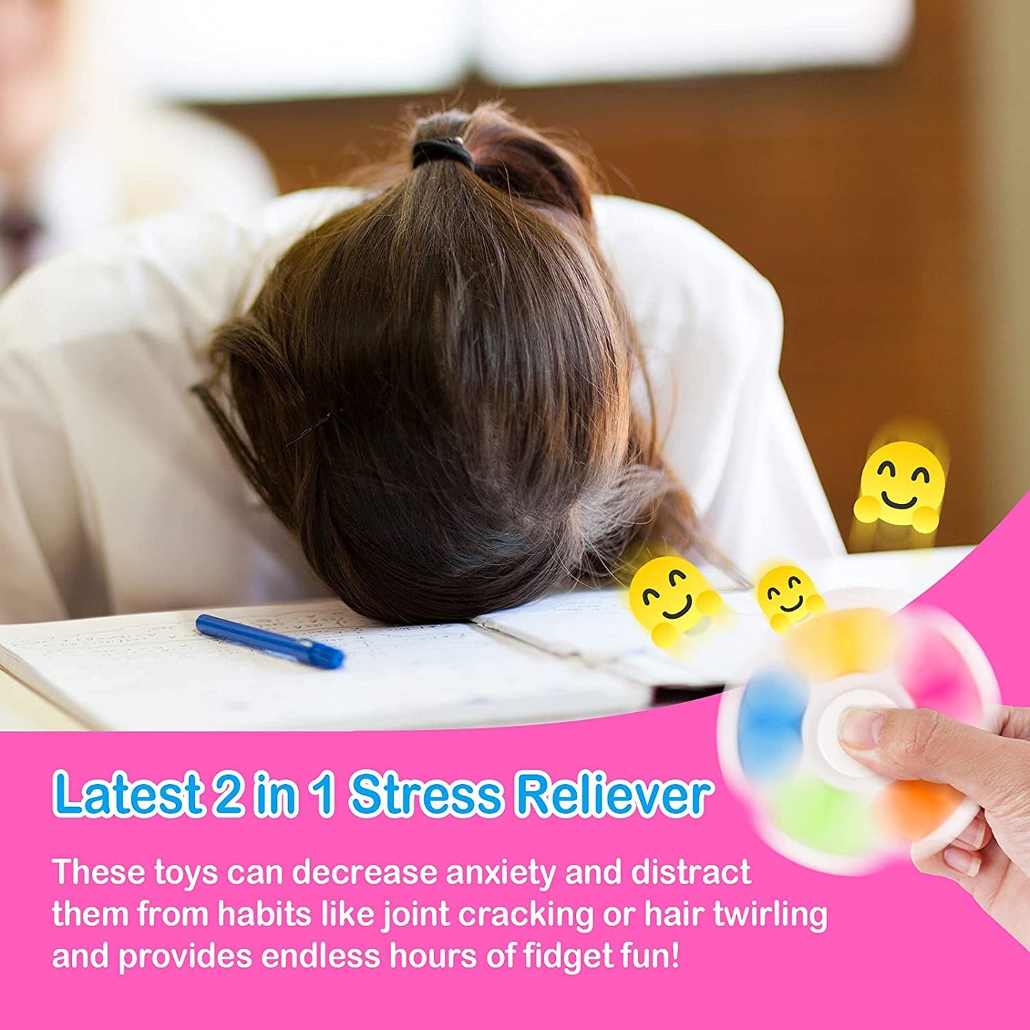 2PCS Bubble Fidget Spinner, Fidget Pack 2-in-1 Multicolor Push Pop Sensory Han
