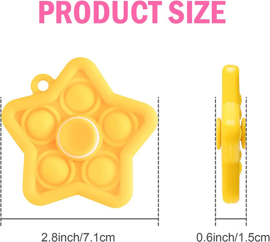 4-Pack 2-in-1 Mini Star Pop Fidget Spinner Keychain Set, Push Pop Bubble Fidge