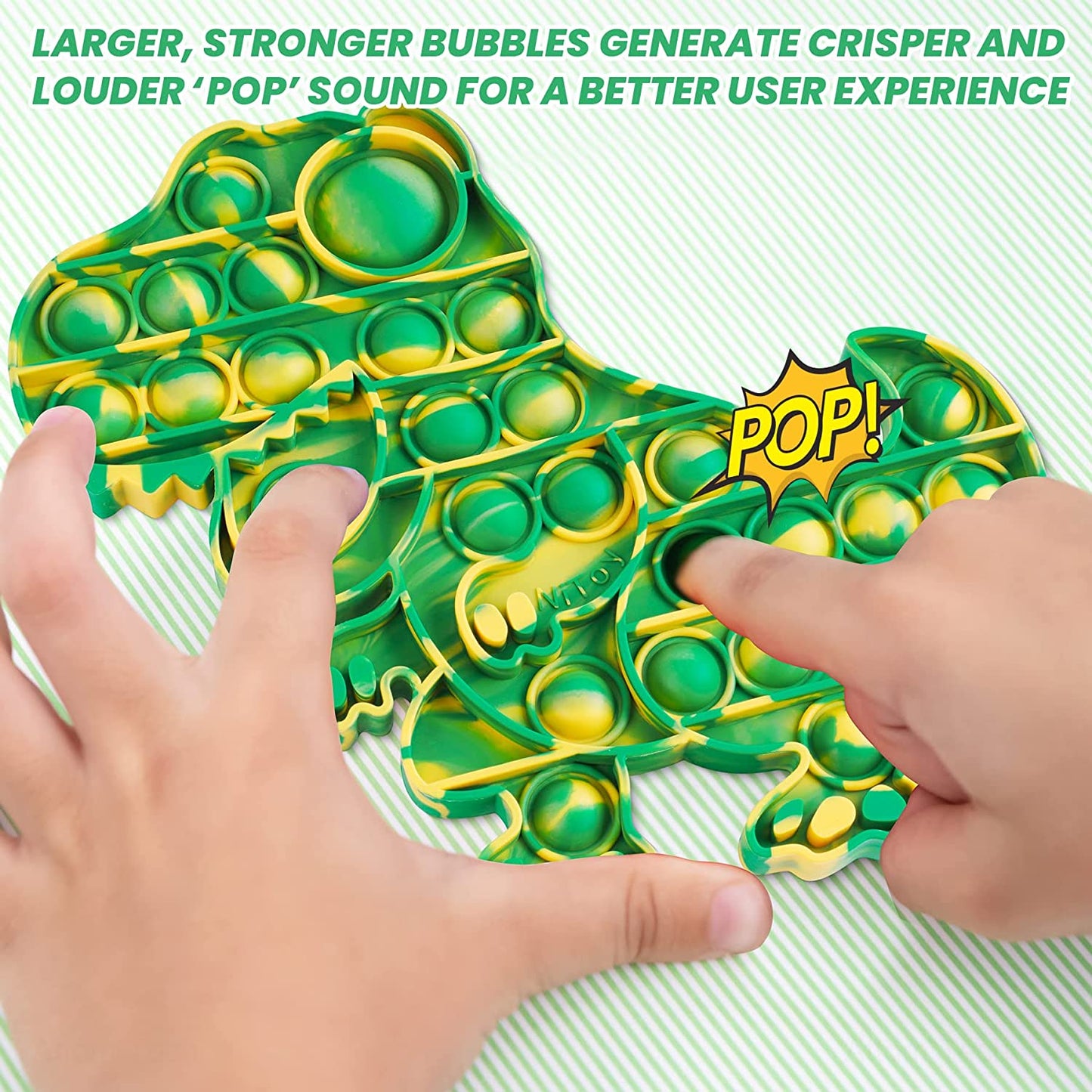 Pop Bubble Fidget Sensory Toy Silicone T-Rex Dinosaur Stress Reduce Green/Yellow