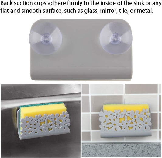 Never Rust Plastic Sponge Holder Sink Caddy Suction Cup Easy Access Holder Gray