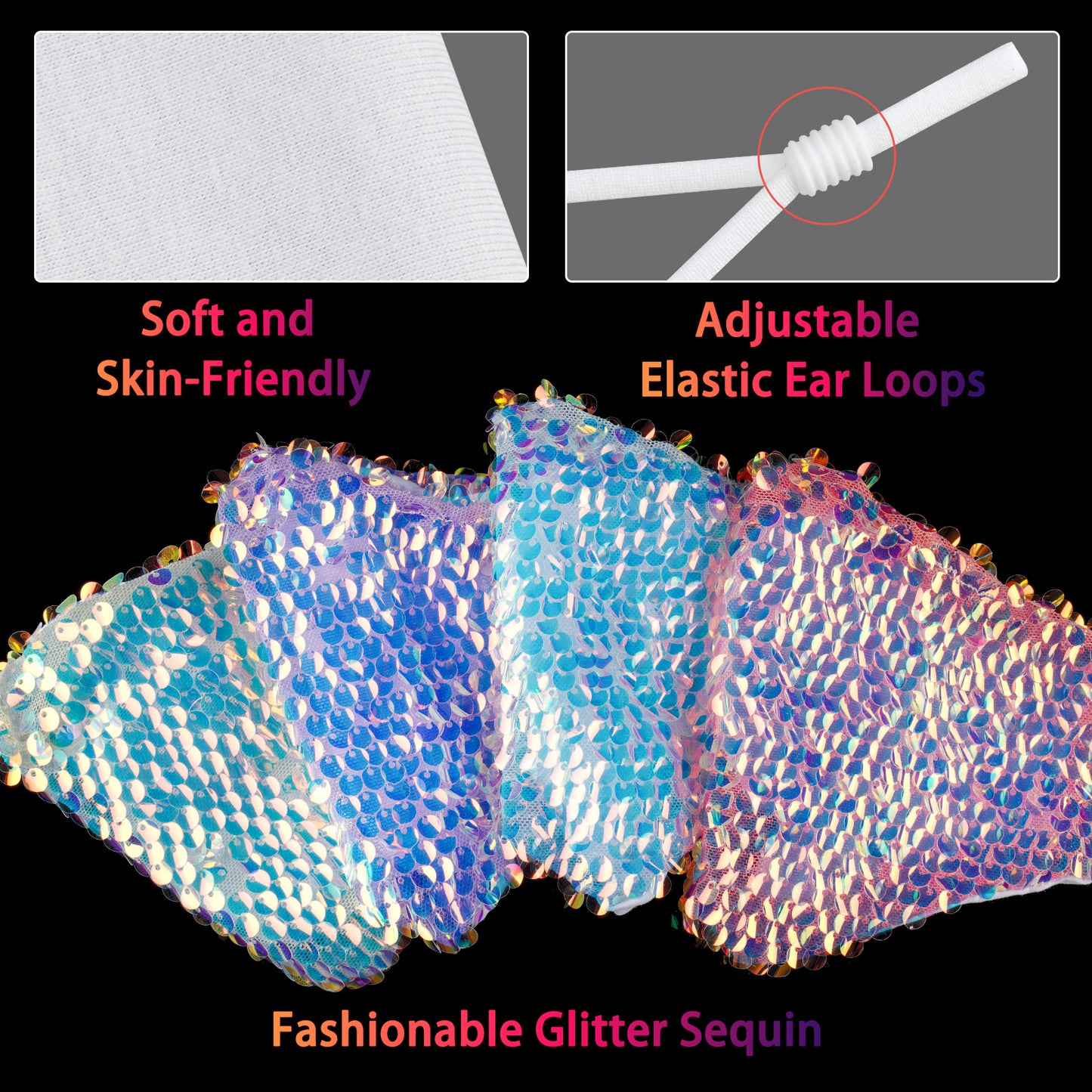 4PCS Fashion Protective s Iridescent Mermaid Glitter Sequin Women Reusa