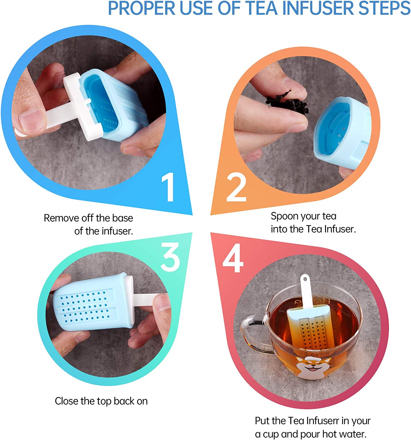 Silicone Tea Infuser 4PCS Loose Tea Steeper Cute Popsicle Ice Cream Tea Strainer