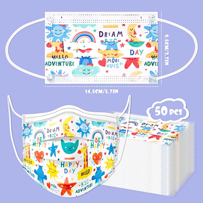 50PCS Kid Cartoon Individually Wrapped Disposable Bulk Pack Colorful Breathable