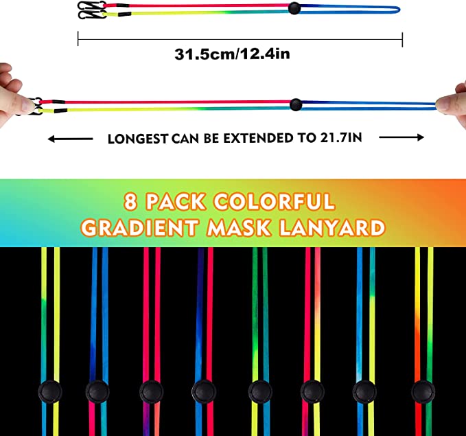8PCS 13?’?’ Lanyard for Women & Men Elastic Thin Nylon Mask Lanyard Clips E