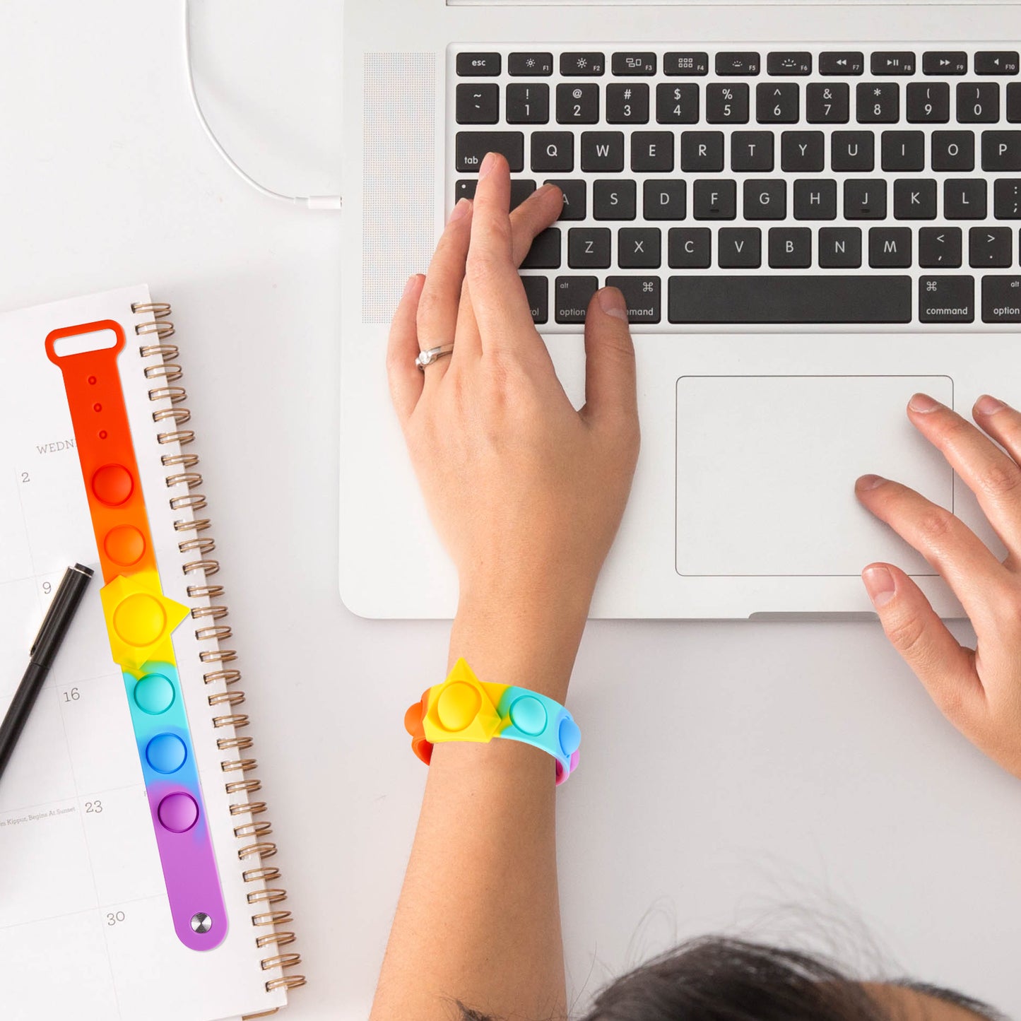 2PCS Push Pop Bubble Wristband Fidget Sensory Toys Rainbow Wearable Hand Watch