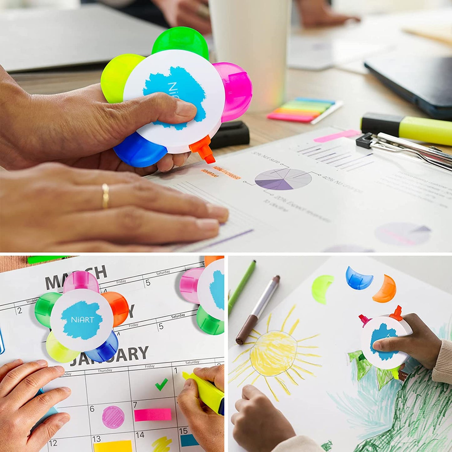 NiArt 8PCS Petal Highlighter Flower Shape Fluorescent Watercolor Marker Pens