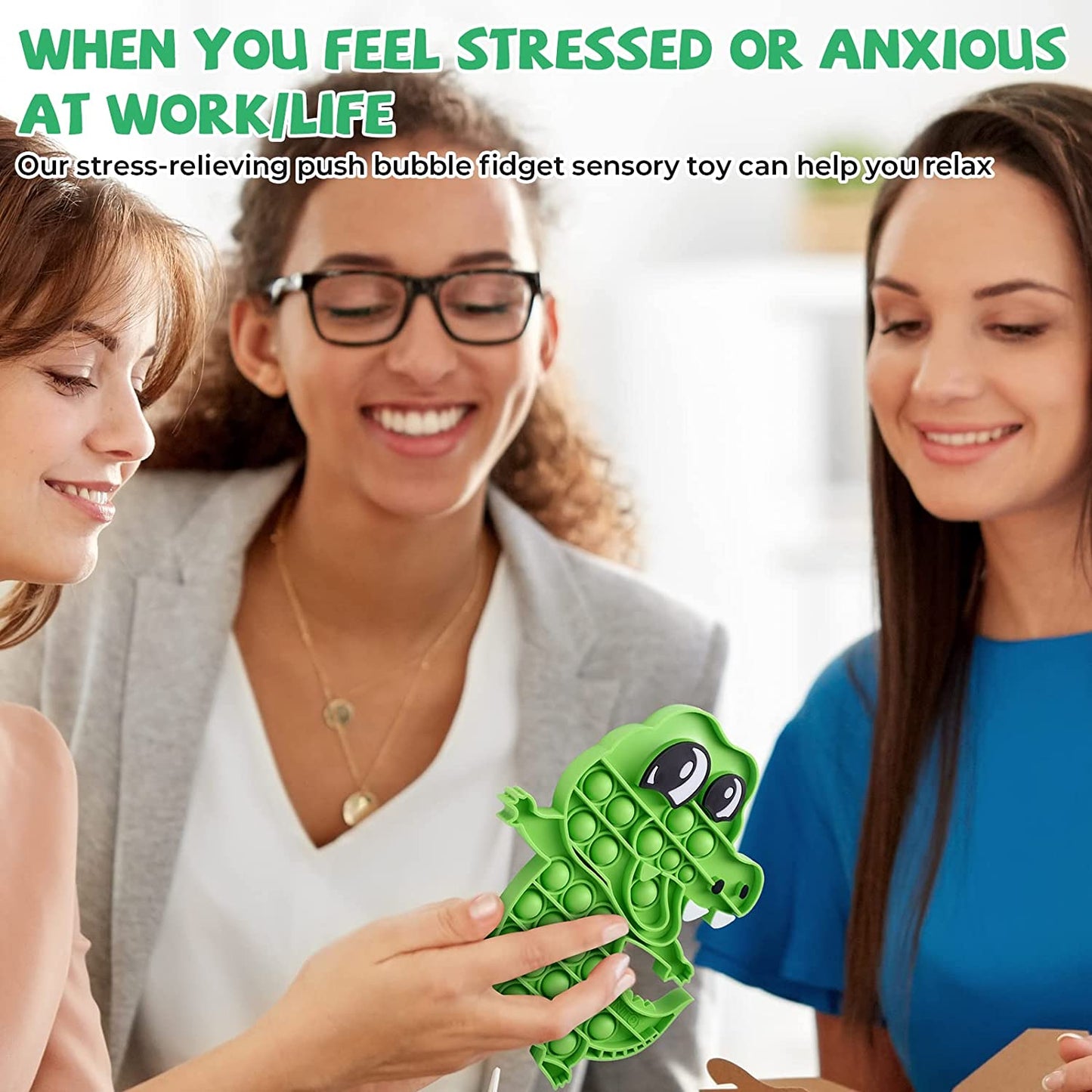 2-Pack Push Pop Bubble Fidget Sensory Toys, T-Rex Dinosaur and Crocodile