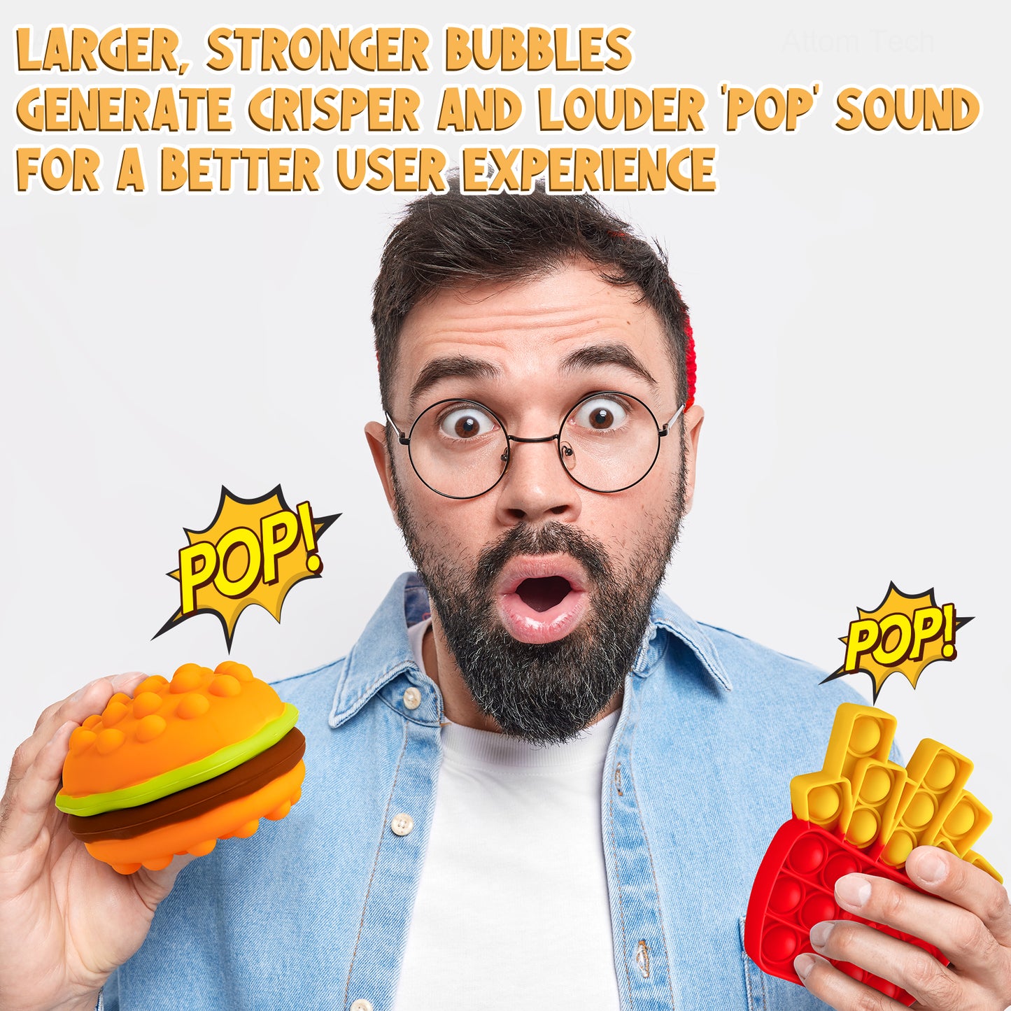 2-Pack Silicone Push Pop Bubble Fidget Toys, Fast Food Shapes Sensory Toys
