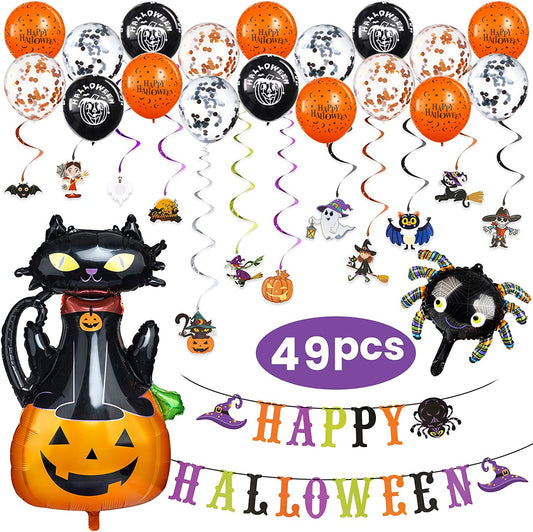49PCS Happy Halloween Party Decoration Set Banner 3D Mylar Foil Latxe Balloons