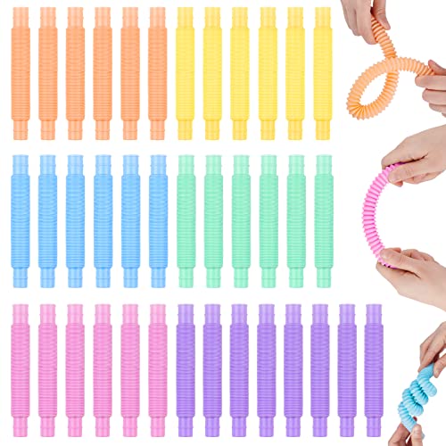 38PCS Mini Pop Tube Sensory Fidget Toy Set, 6 Macaron Colors 0.75?” Stretchabl