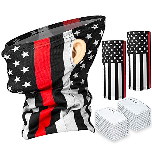 Covering Tube Bandana 2-Pack Adult Size + 20PCS PM2.5 Carbon Filters, Men Women