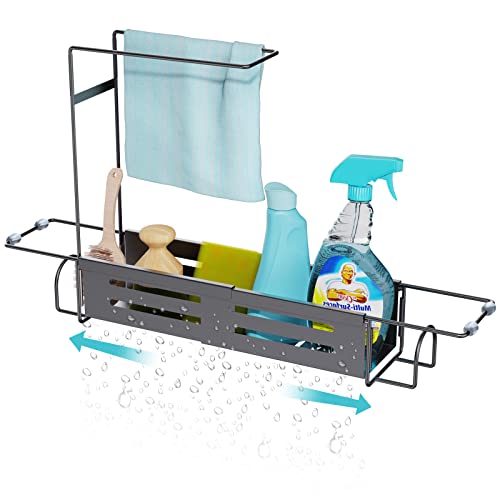 Adjustable Sink Storage Rack 2-In-1 Stainless Steel Sponge Caddy Organizer
