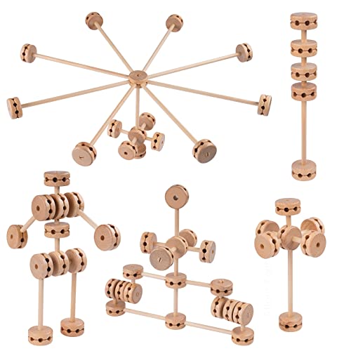 60PCS Wooden Building Blocks Montessori STEM Toy for Kids 6+, Natural Wood