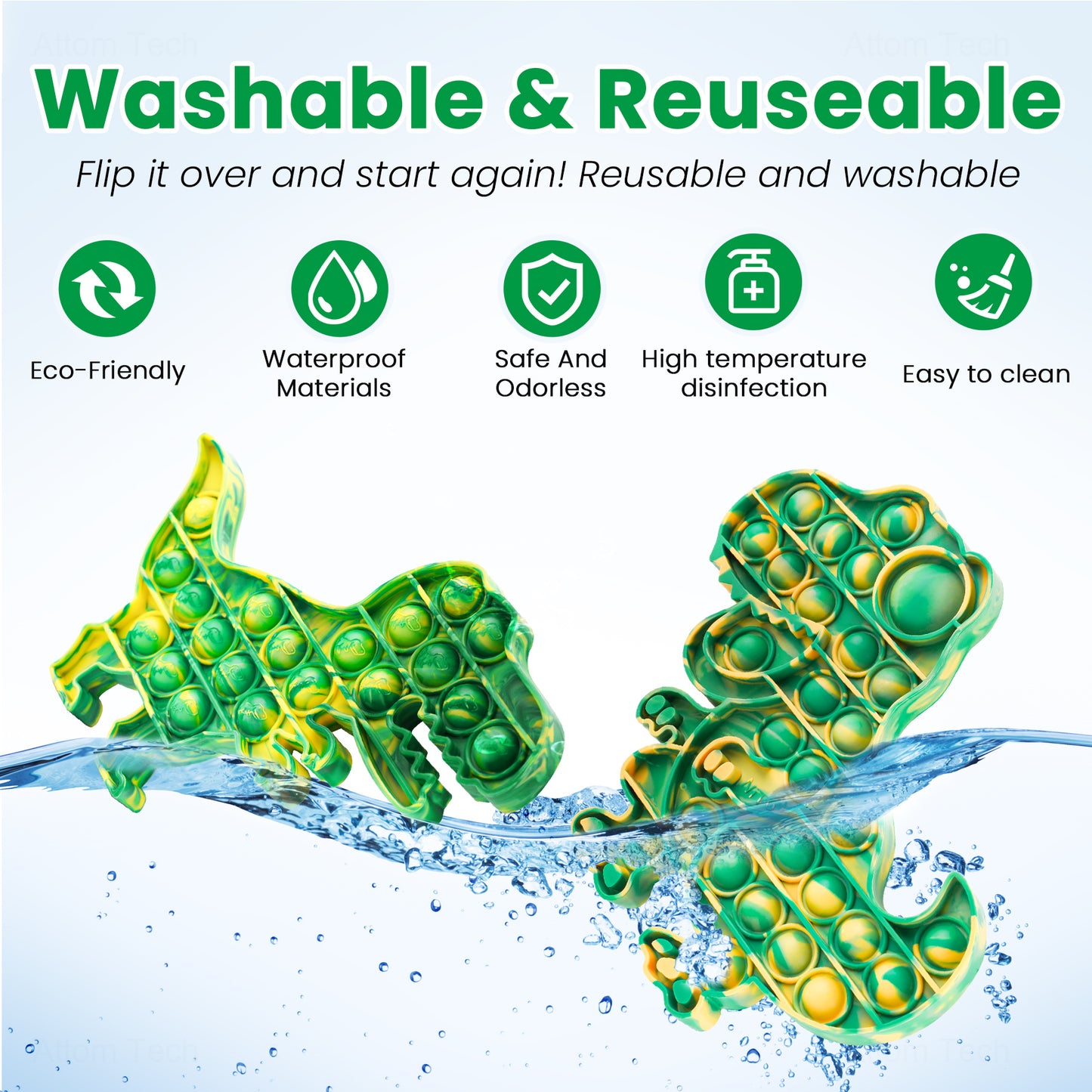 2-Pack Push Pop Bubble Fidget Sensory Toy Set Large Size Silicone Dinosaur Fid