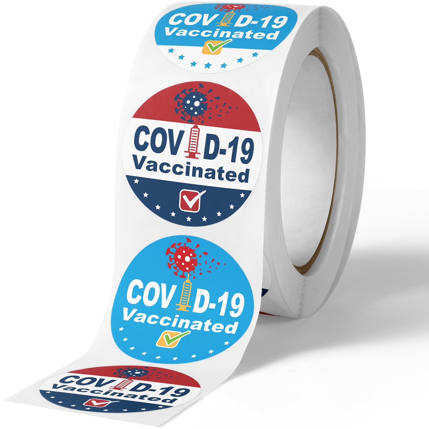 Vaccinated 1.5" Waterproof Round Label Sticker 500PCS Roll Assorted Designs