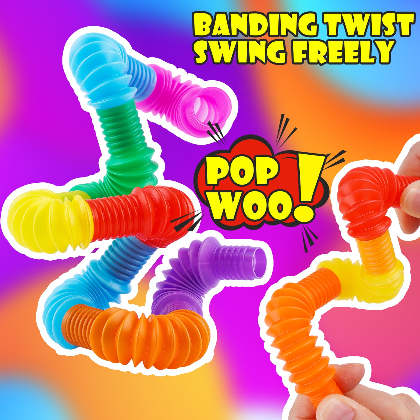 98PCS Mini Pop Tube Sensory Fidget Toy Set, Multicolor 0.8" Stretchable Pipe P