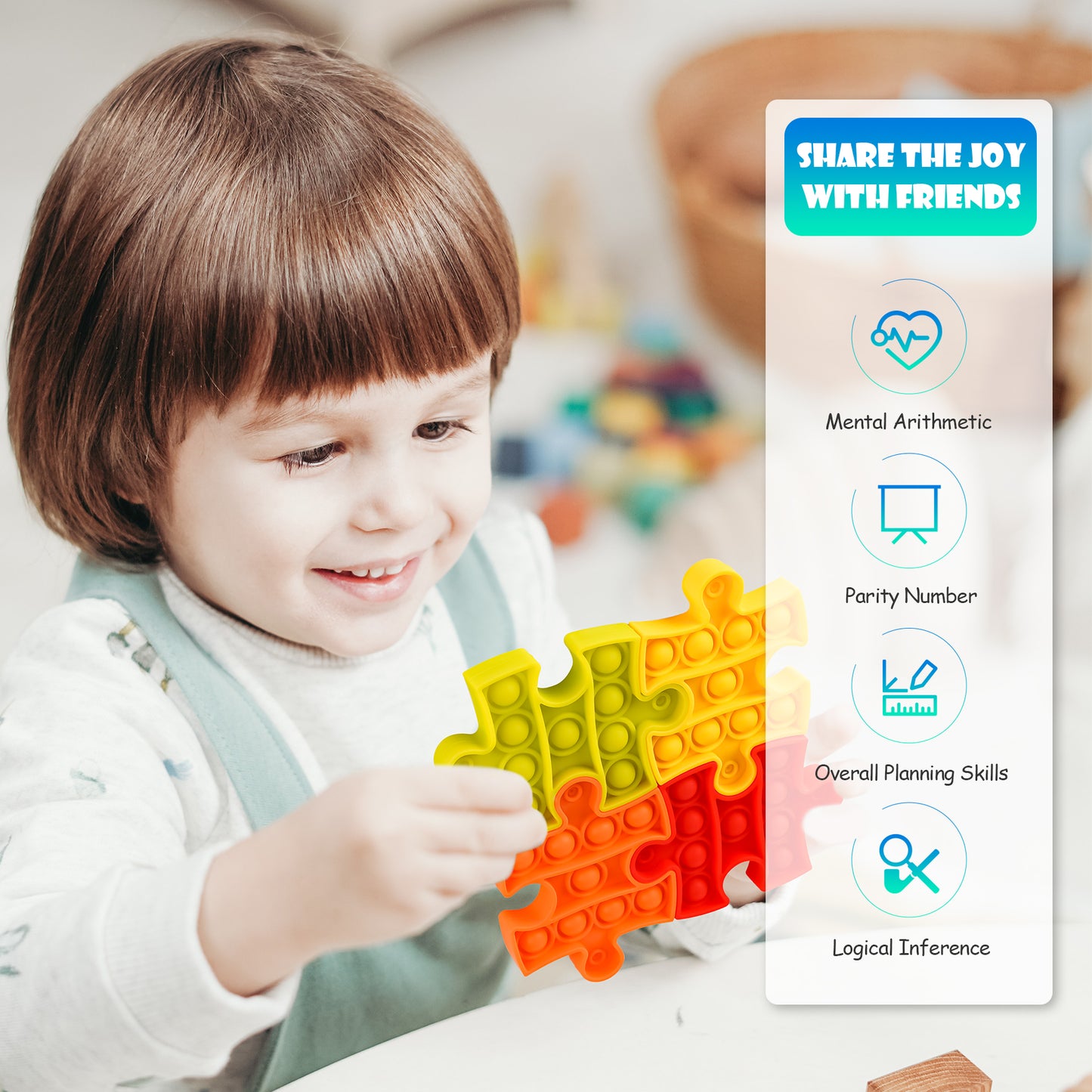 Fidget Pack 4PCS Jigsaw Puzzle Push Pop Bubble Sensory Fidget Toys for Stress