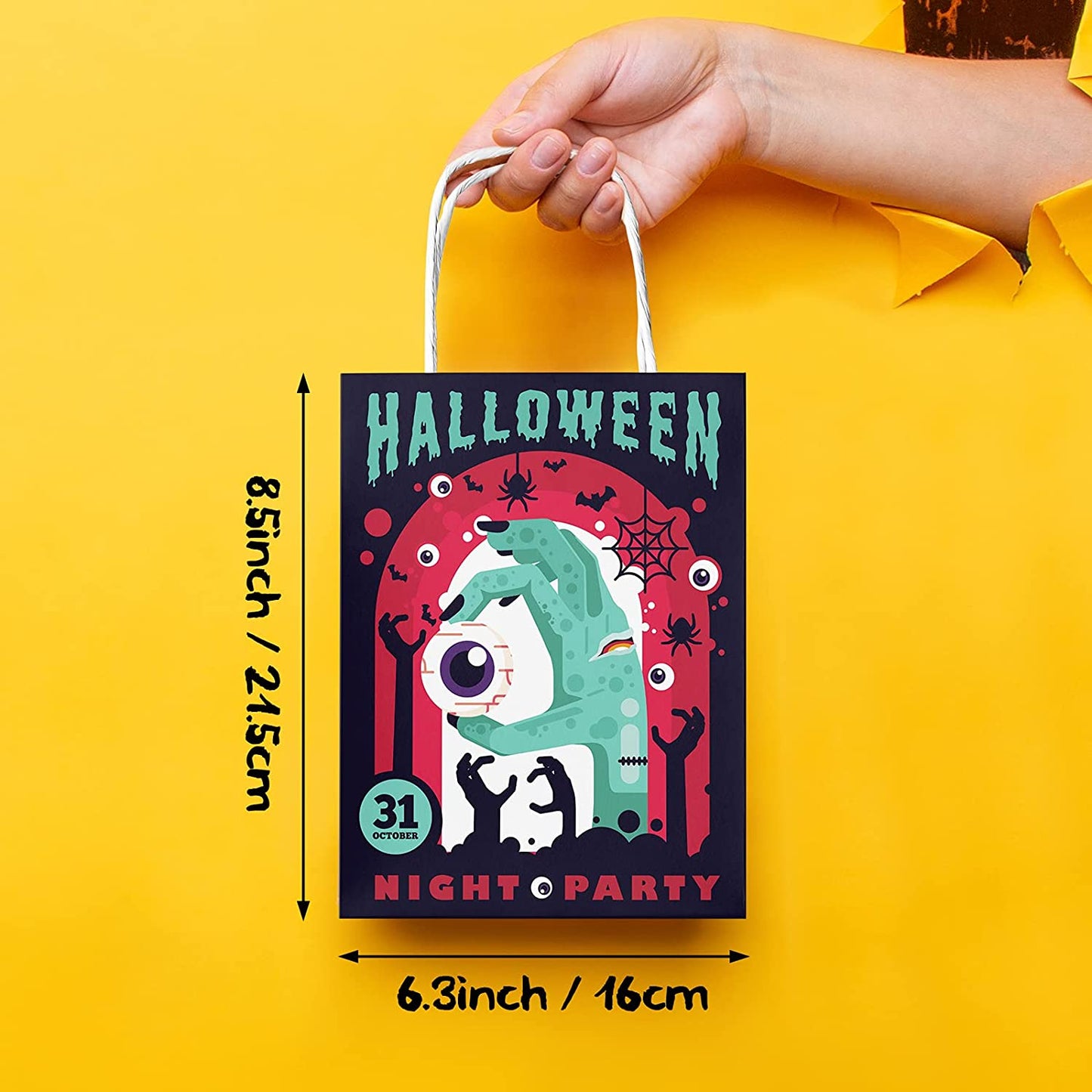 15PCS Halloween Kraft Paper Treat Bag Handles Trick or Treat Holiday Party Favor