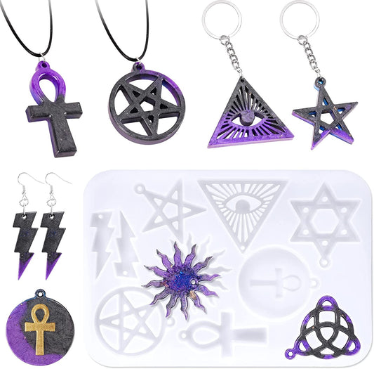 Jewelry DIY Resin Casting Silicone Mold 9 Shapes 10 Leather Cords 5 Key Rings