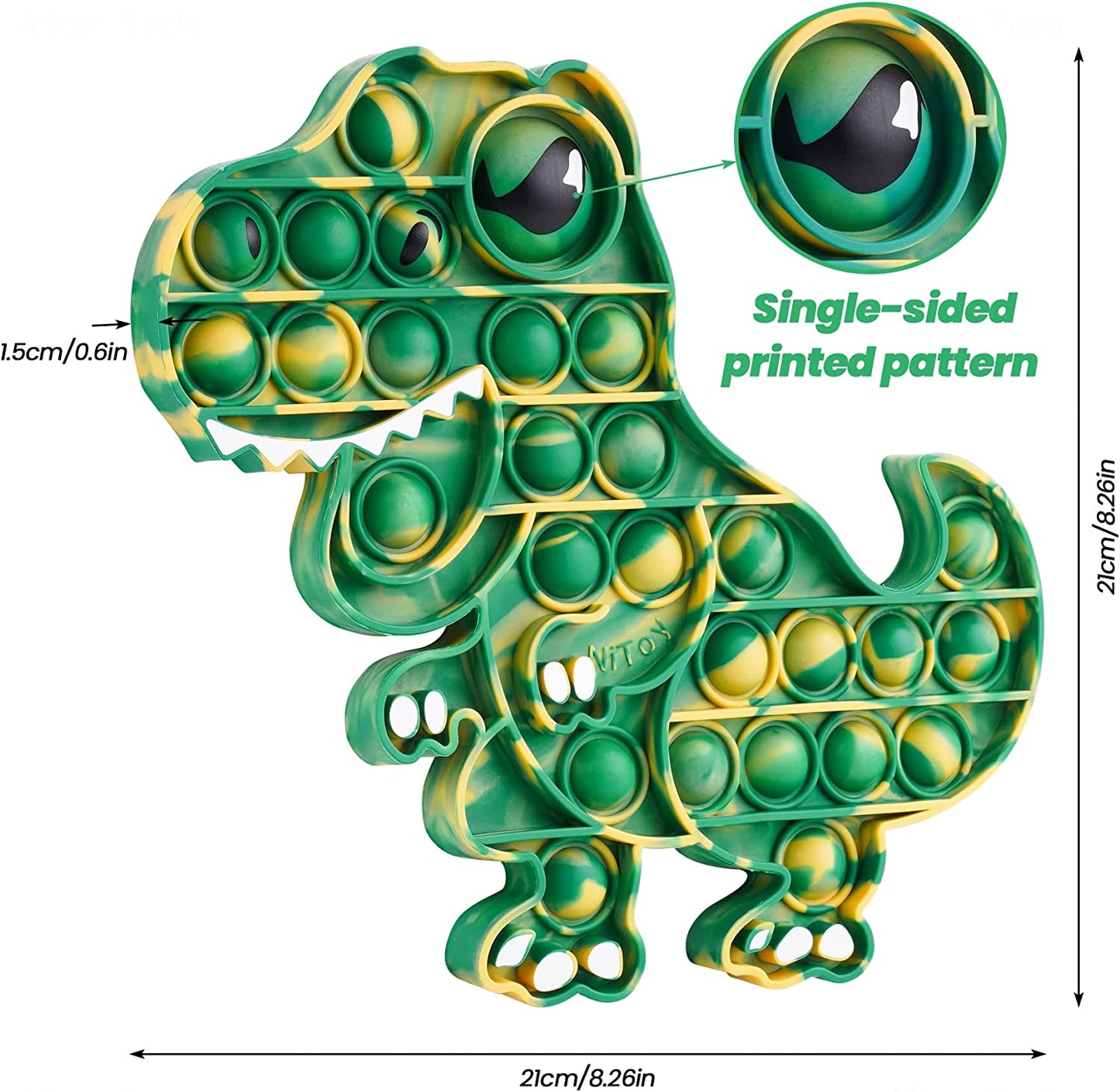 Dinosaur Pop Bubble Fidget Sensory Toy Silicone Big T-Rex Print Eye Squeeze Toy