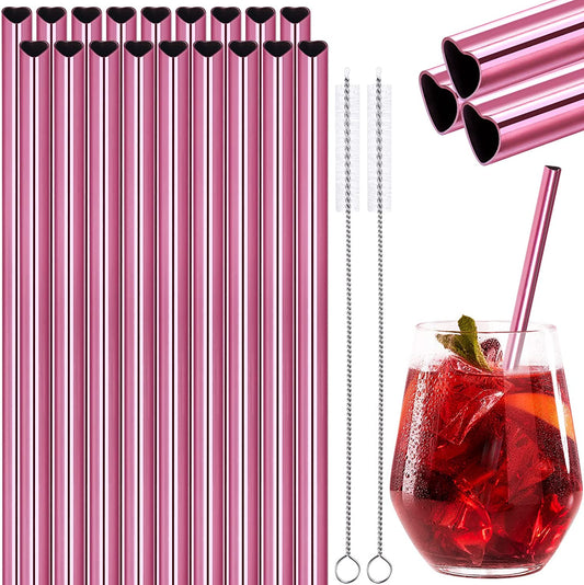Heart Shape Straws 18 PCS 304 Food Grade Stainless Steel Reusable Straw Brushes