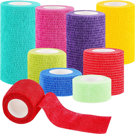 8PCS Self-Adhesive Cohesive Bandage Elastic Wrap 5-Yard 1"/2"/3"/4" Mix Colors