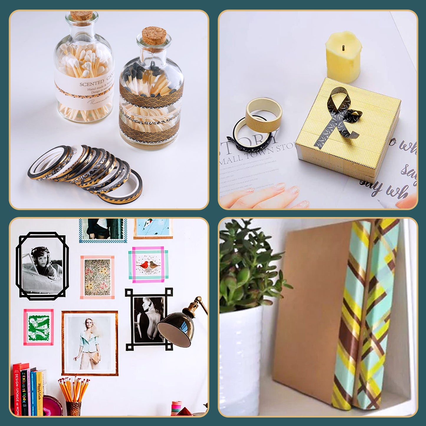 Washi Tape Gold Foil Set, 80g Random Patterns Slim Decorative Masking Tapes