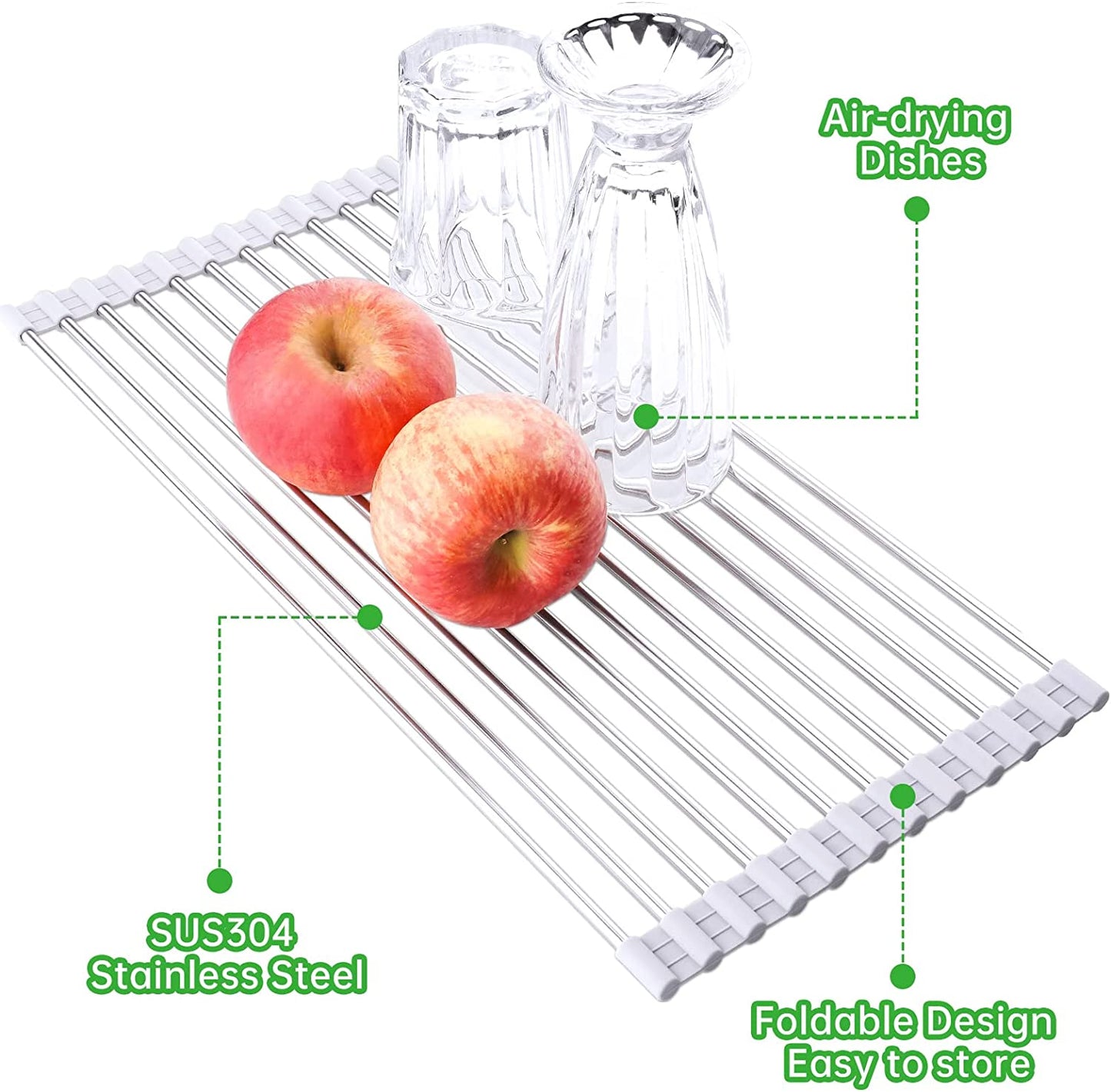 Roll Up Over Sink Dish Drying Rack17.8"x8.3" Foldable Home Kitchen Drainer, Grey
