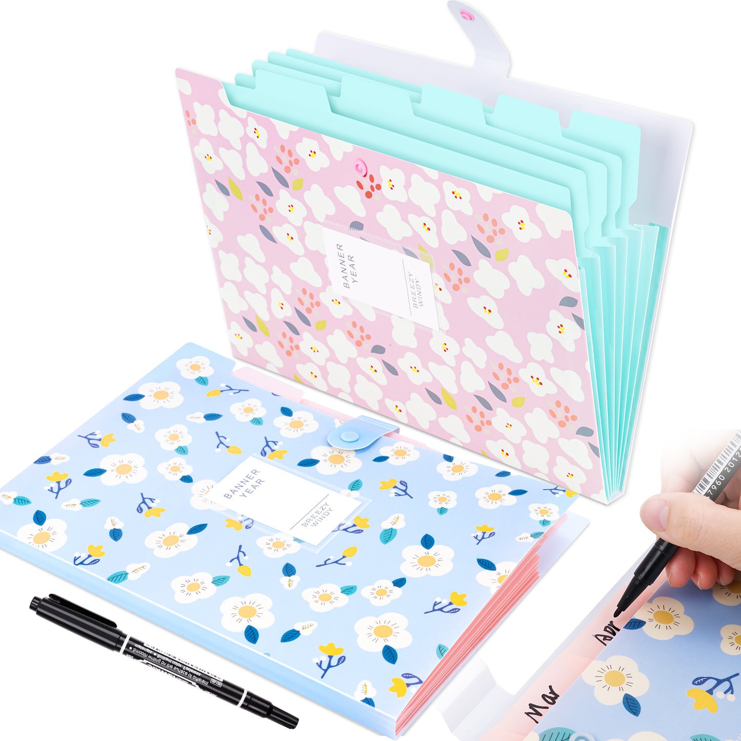 2-Pack Expanding Pockets File Folder A4 Letter Size & Dual Tip Oil-Based Paint