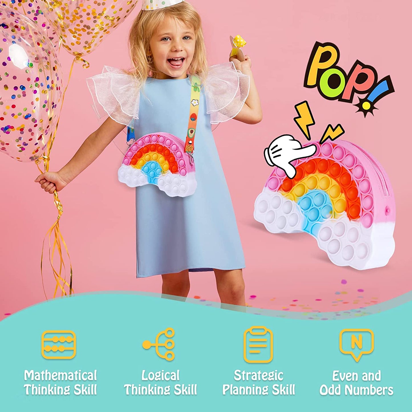 Rainbow Purse Push Pop Bubble Fidget Sensory Toy Colorful Shoulder Crossbody Bag
